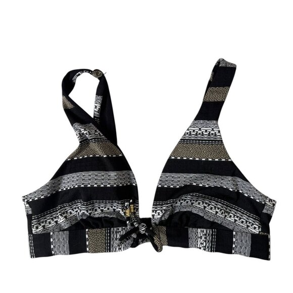 Time & Tru Swim Top – Size XL (16-18) Black Gold Striped Bikini Top Wireless Bra - Picture 1 of 2